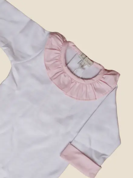 BODY MENINA BABADO MANGA LONGA ROSA 2