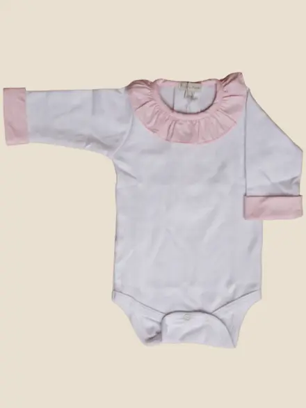 BODY MENINA BABADO MANGA LONGA ROSA 1