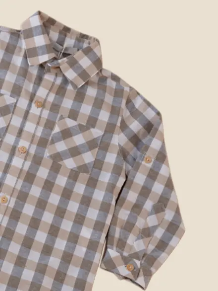 CAMISA PEDRO MANGA LONGA XADREZ CINZA E BEGE 2
