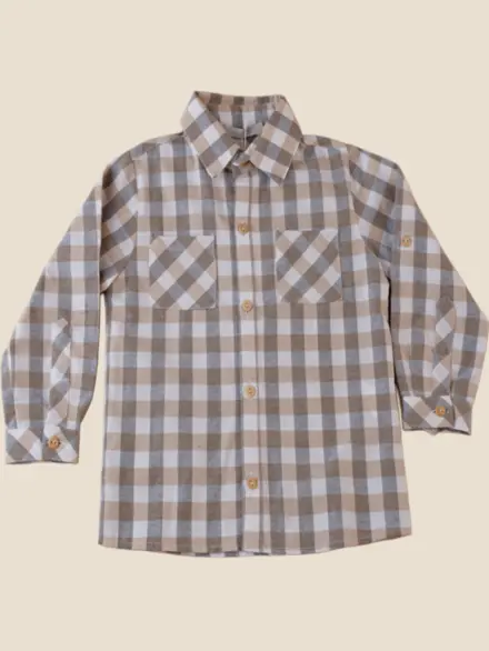 CAMISA PEDRO MANGA LONGA XADREZ CINZA E BEGE 1
