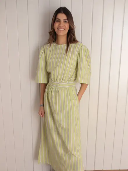 VESTIDO MÃE ELIZA LISTRAS VERDE 2