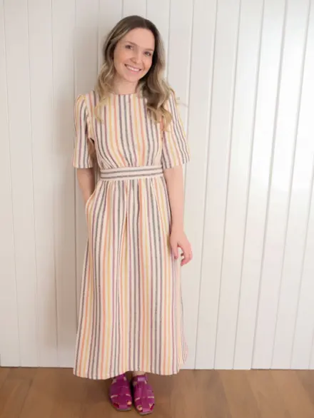 VESTIDO MÃE ELIZA LISTRAS VERDE 2