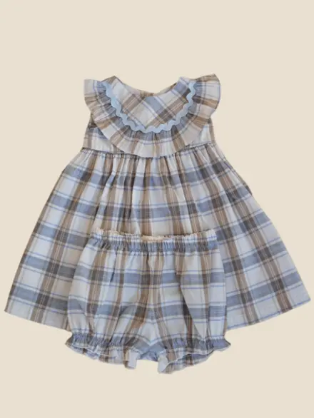 VESTIDO CLEMENTINE XADREZ CINZA E BEGE 1