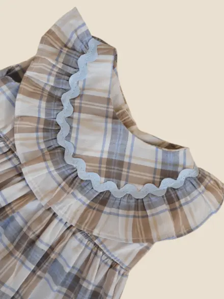 VESTIDO CLEMENTINE XADREZ CINZA E BEGE 2