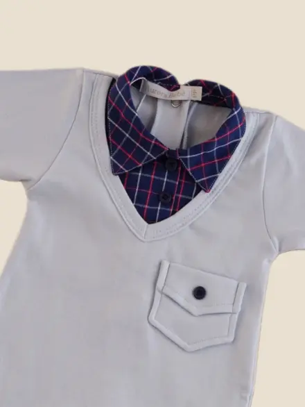 MACACÃO MENINO LONGO CAMISA AZUL E XADREZ MARINHO 2