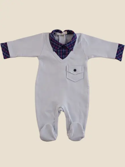 MACACÃO MENINO LONGO CAMISA AZUL E XADREZ MARINHO 1
